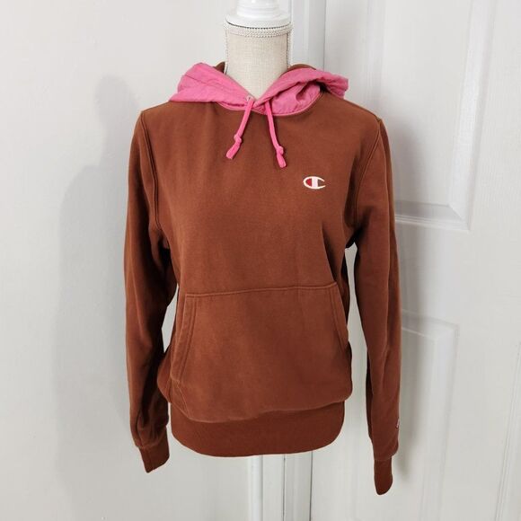 Champion Reverse Weave Hoodie Womens Small Brown Pink Soft Shell Hood Ribbed - Picture 1 of 16